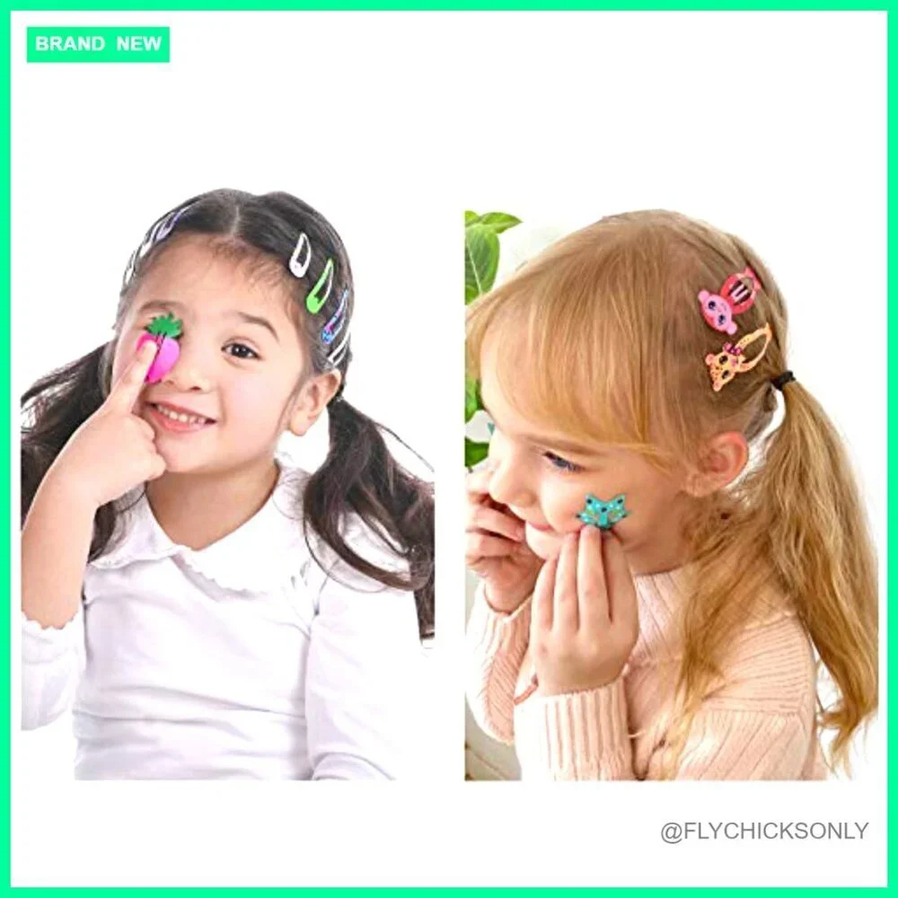Metal Snap Hair Clips, 100 Pcs No Slip Barrettes, Cartoon Design